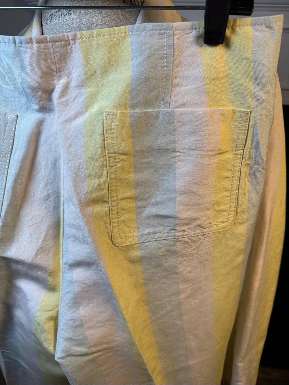 Tory Burch Yellow, White and Pale Blue Striped Pants and Blazer